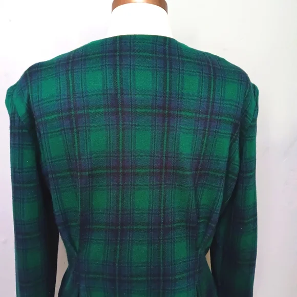 Vintage Miss Dorby tartan knit, button front, structured midi dress. Size 10. - Picture 7 of 12